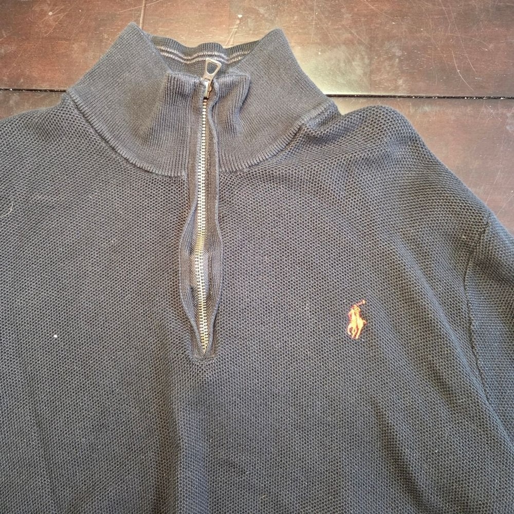 Polo Ralph Lauren Mens Black Pima Cotton Quarter Zip Pullover Sweater Large